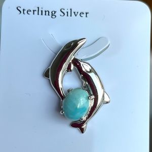 Vintage Larimar Set in sterling Silver Pendant